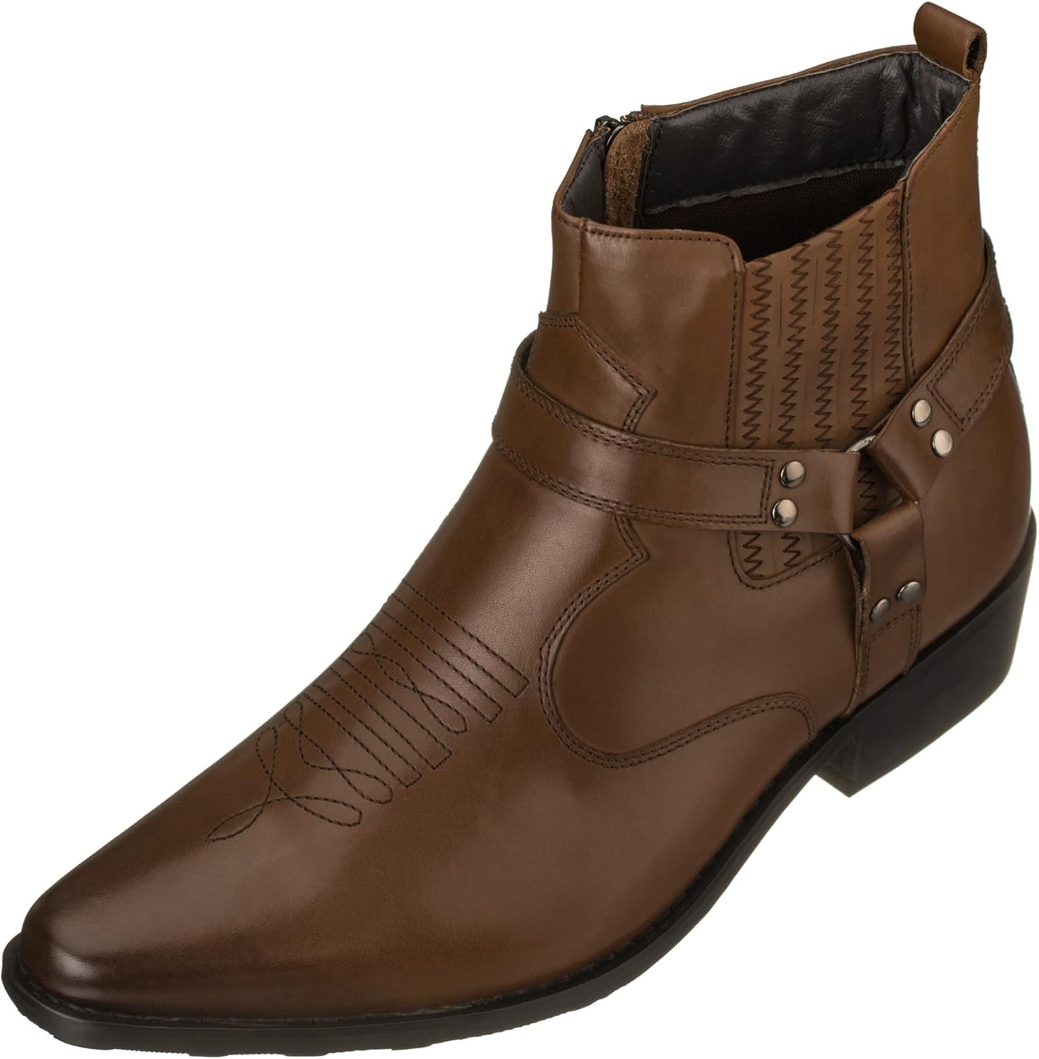 

Мужские невидимые туфли-лифтеры CALTO - черные премиальные кожаные ковбойские ботинки на молнии - увеличение роста на 8 см - T8112 - размер 9 D(M) US