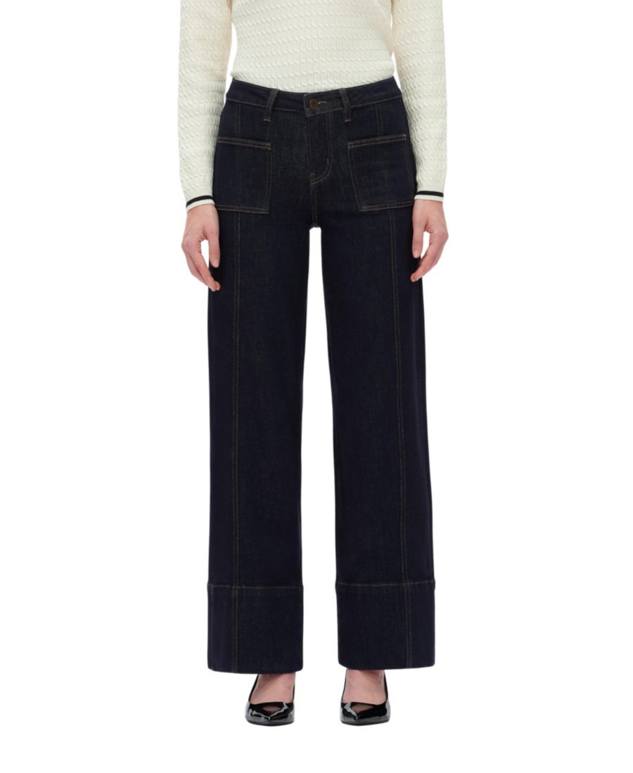 

Женские джинсы средней посадки с широкими штанинами и накладными карманами BAYEAS, Rinse wash