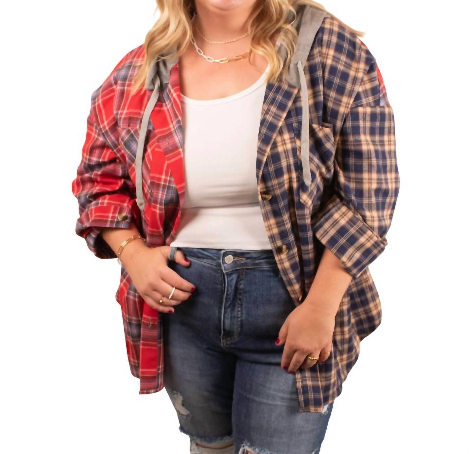 

Толстовка Marnie Plaid Oversize в красном/темно-синем цвете Haptics