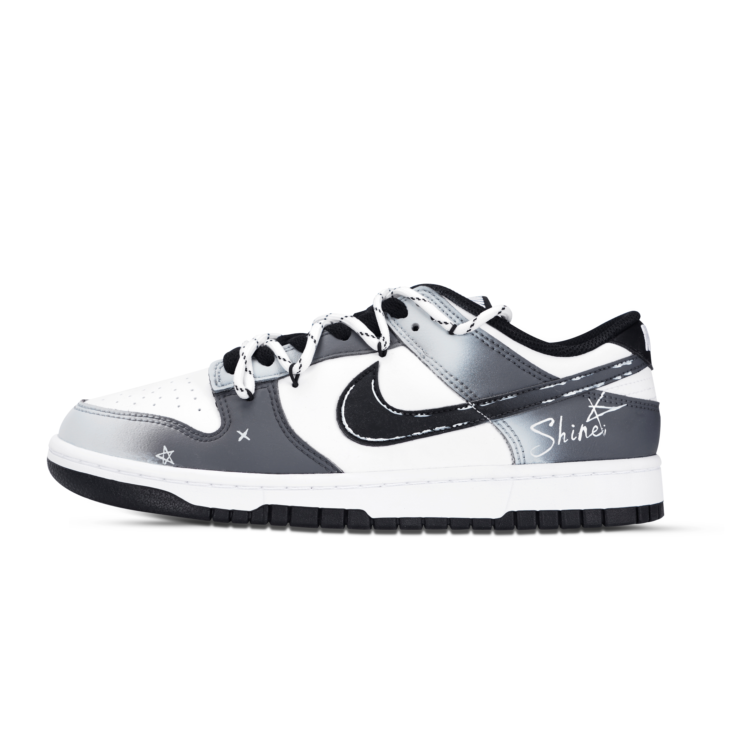 

Nike Кроссовки для скейтбординга Dunk Black White, Graffiti Stars, устойчивые к истиранию и скольжению, низкие, унисекс, серые