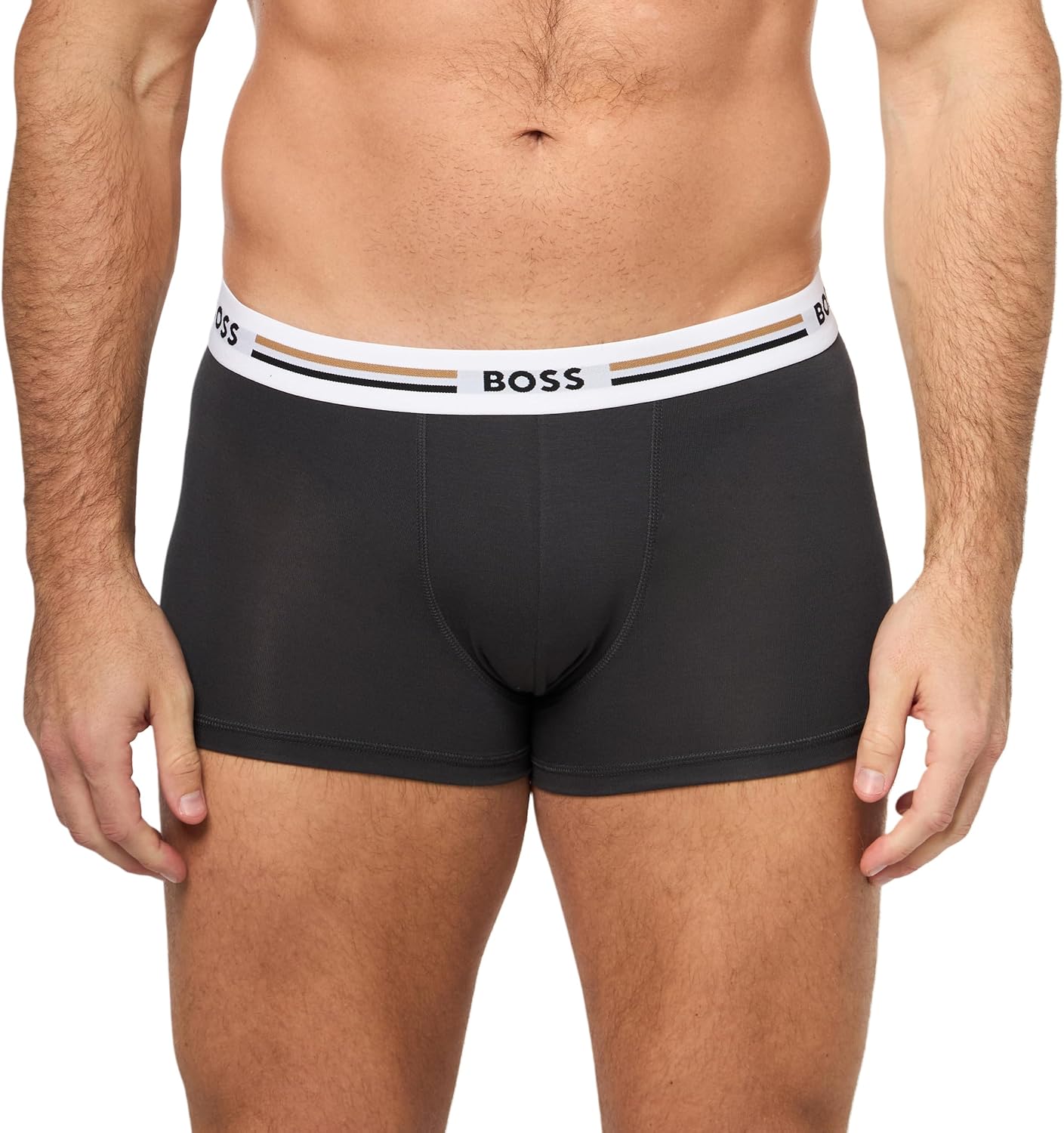 BOSS мужские трусы-боксеры Iconic Stripe с 3 полосками на поясе, Black/Asphalt/Kalamata Green — фото 2
