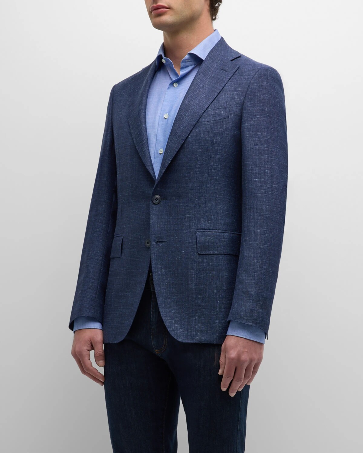 

Мужской фактурный пиджак из смесовой шерсти Canali, цвет Blue