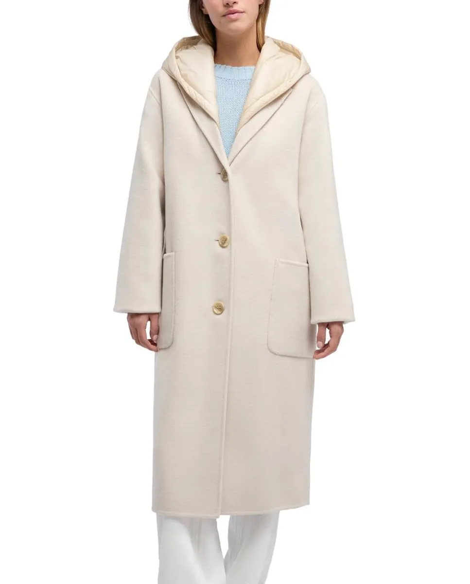 

Женское длинное пальто с капюшоном, съемный утепленный капюшон Geox, белый