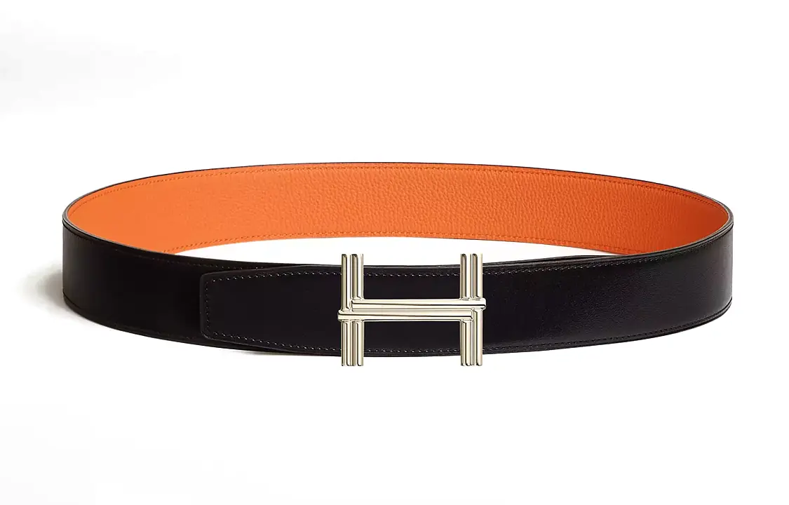 

Кожаный ремень с гладкой пряжкой и логотипом HERMES Мужской Оранжевый Ширина 3,8 см