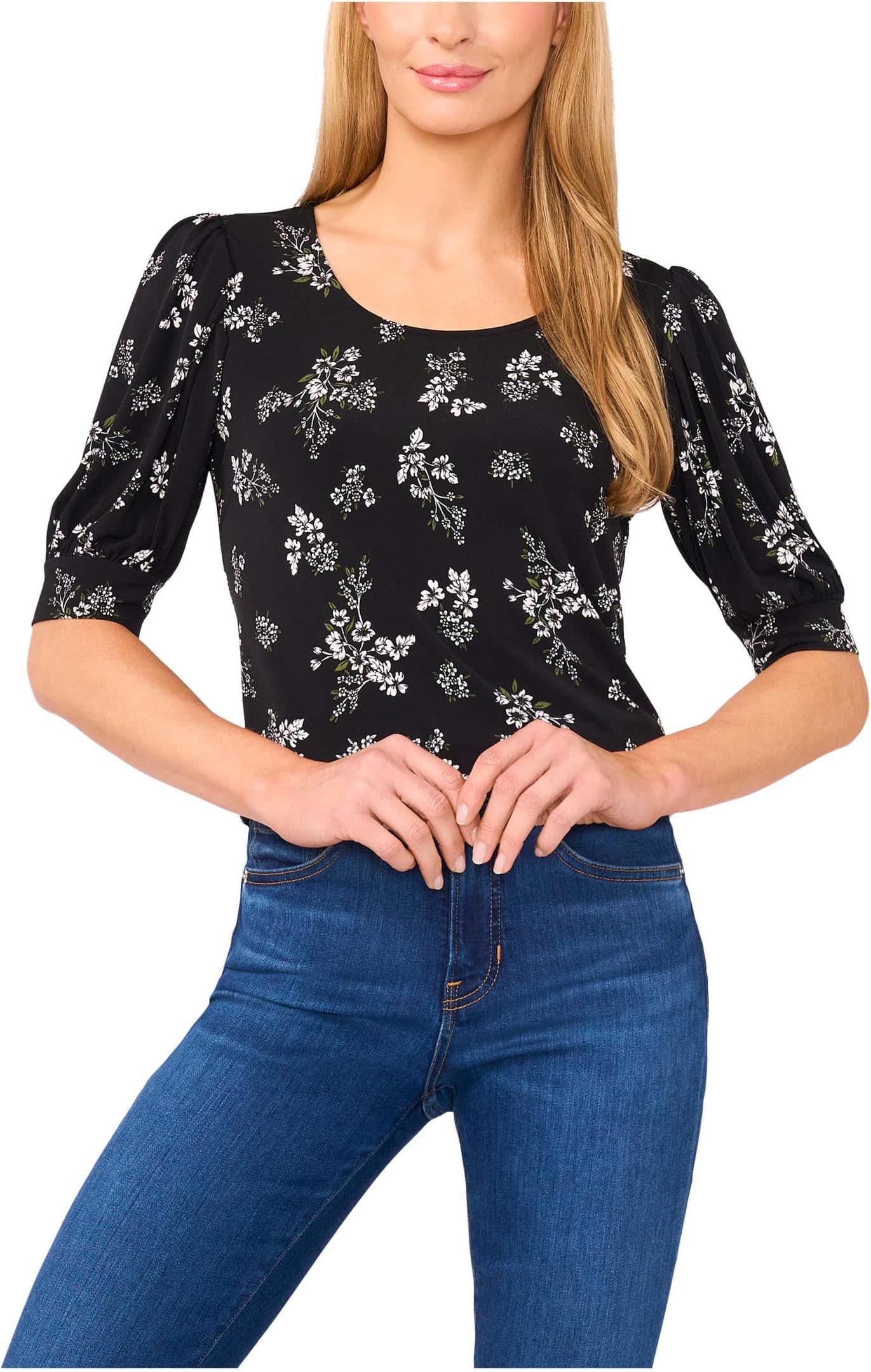 

Топ CeCe Scoop Neck Short Sleeve Knit Top, цвет Rich Black