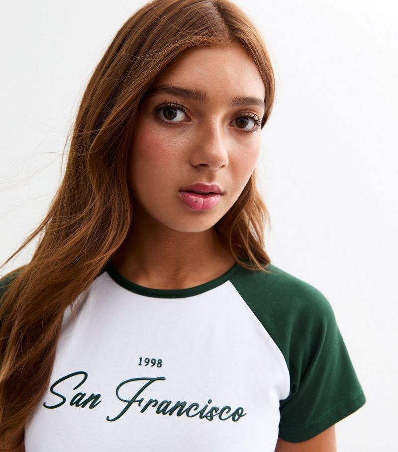 

Белая футболка San Francisco Raglan для девочек New Look, белый