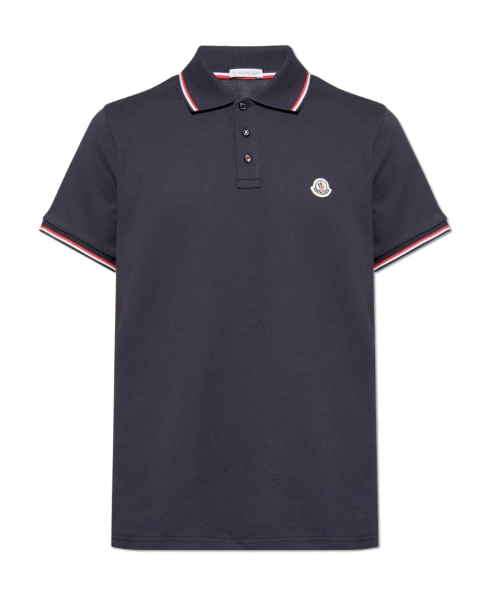 

Хлопковая рубашка-поло с нашивкой и логотипом Moncler, синий