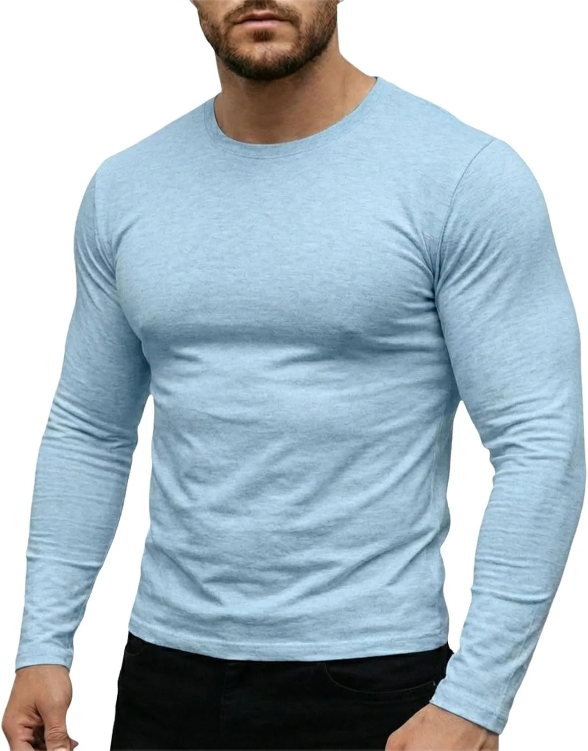Мужская футболка с длинным рукавом Slim Fit Crewneck, базовая, однотонная, мягкая, влагоотводящая, легкая, спортивная Generic, светло-голубой
