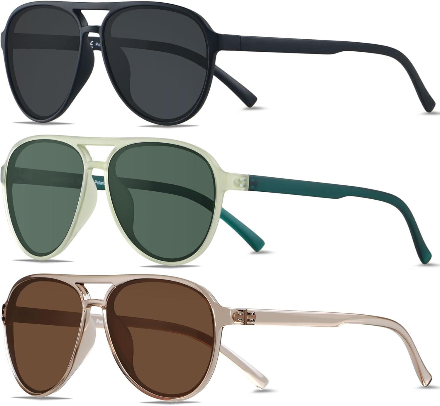

Солнцезащитные очки-авиаторы ANDWOOD в стиле ретро с поляризацией для женщин и мужчин, классические, винтажные, квадратные, в стиле 70-х, (3pack) Black + Green + Transparent Brown