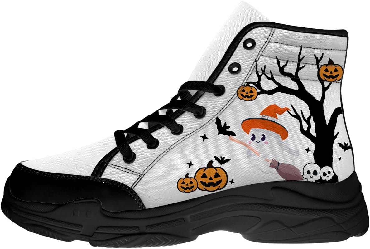 

Высокие кеды на Хэллоуин для женщин и мужчин, на шнуровке, на платформе, подарки для нее и для него Generic, белый/черный