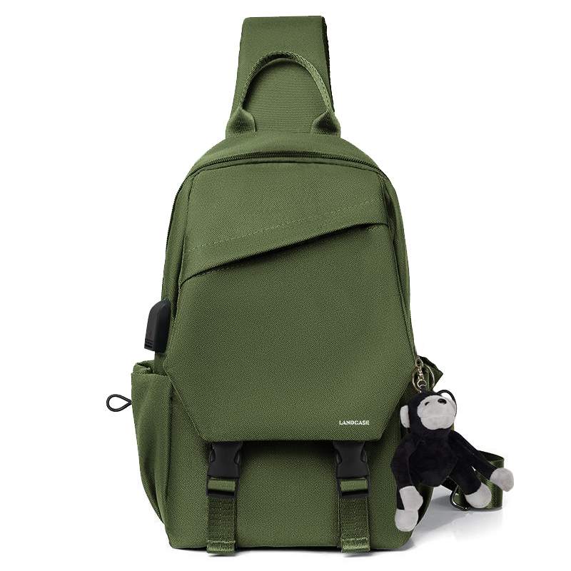 

LANDCASE Тканевый мессенджер слинг рюкзак унисекс разноцветный, Army Green+Gorilla Pendant
