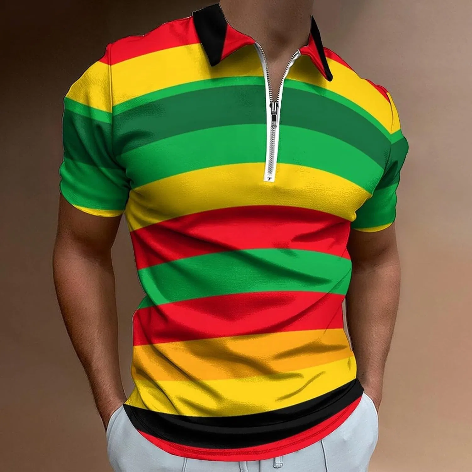 Футболка поло с принтом Rasta Stripe, мужская, стиль — фото 2