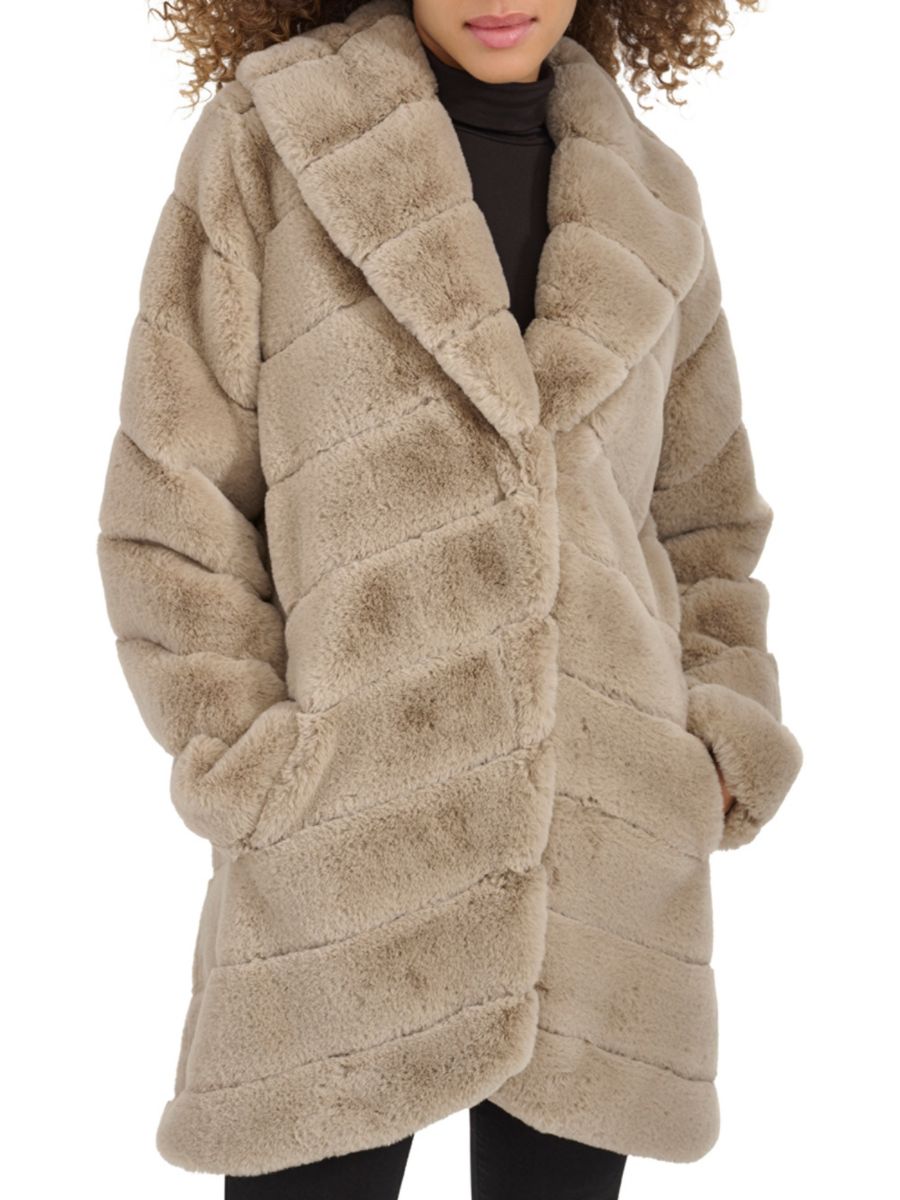 

Длинное пальто из искусственного меха с гофрированными краями Kenneth Cole, кэмел, Бежевый, Длинное пальто из искусственного меха с гофрированными краями Kenneth Cole, кэмел