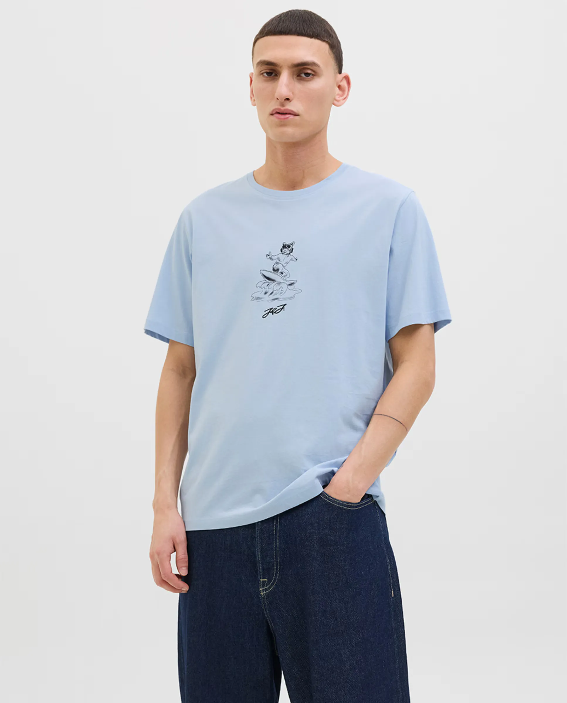 

Мужская футболка с коротким рукавом и принтом собаки Jack & Jones, светло-голубой