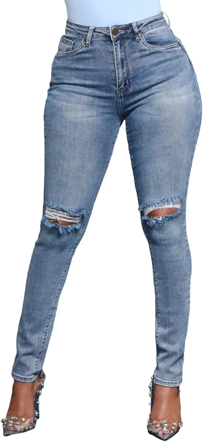 

HugeNice женские джинсы скинни мид-райз slim fit с эластичным поясом