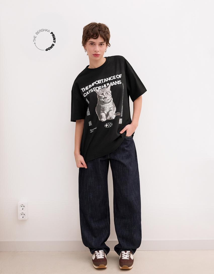 

Футболка с коротким рукавом Bershka Wearable Art Bershka, черный