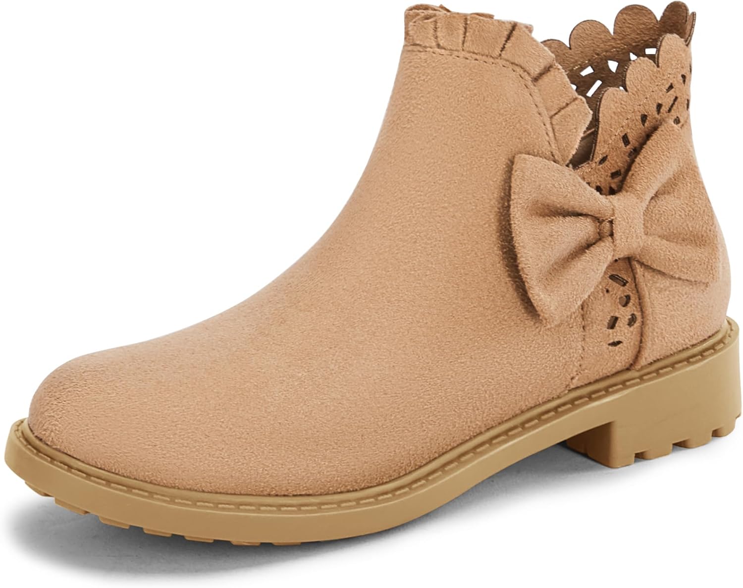 

Ботильоны для девочек Coutgo с бантом, с рюшами и массивным каблуком, с классической боковой молнией, для малышей и старших детей, Khaki