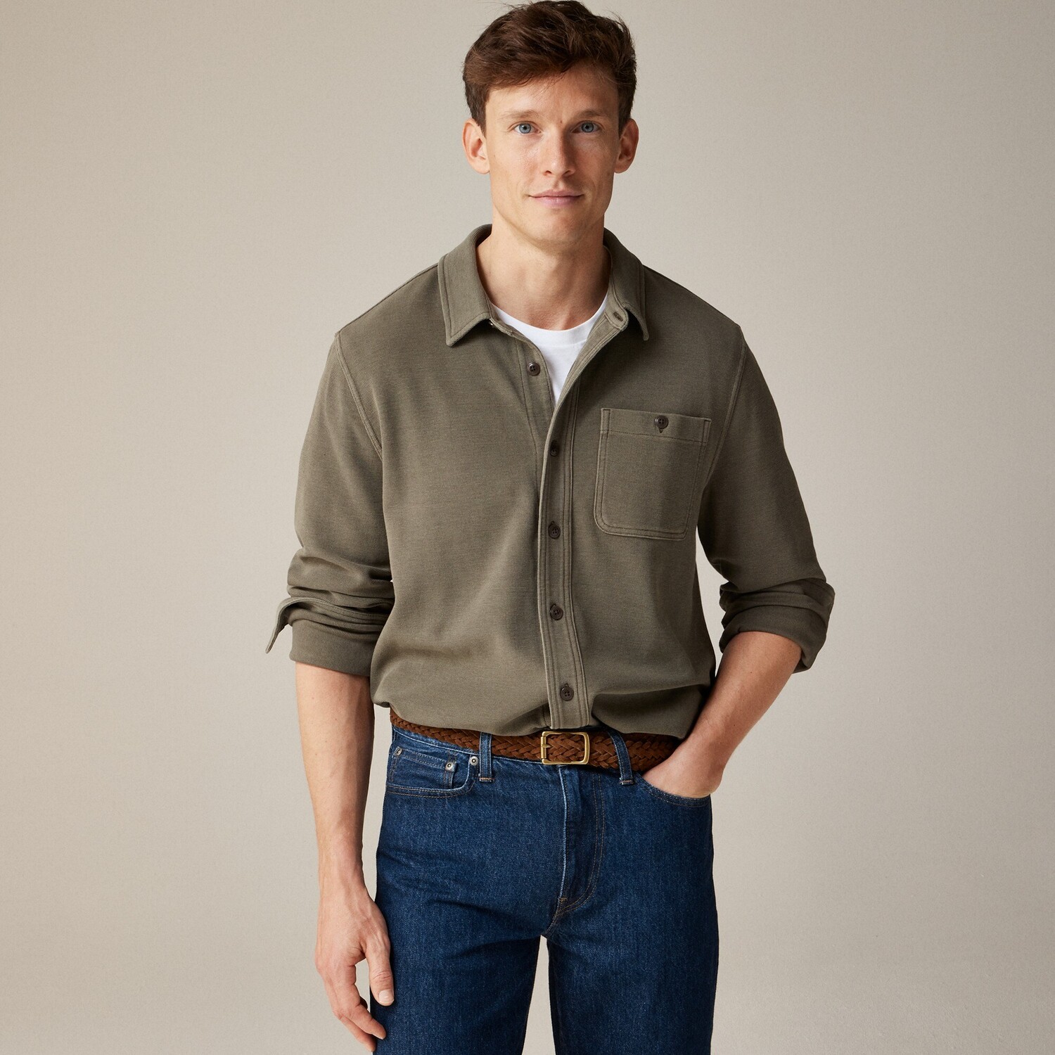 

Рубашка из хлопчатобумажной вафельной ткани J.Crew, зеленый