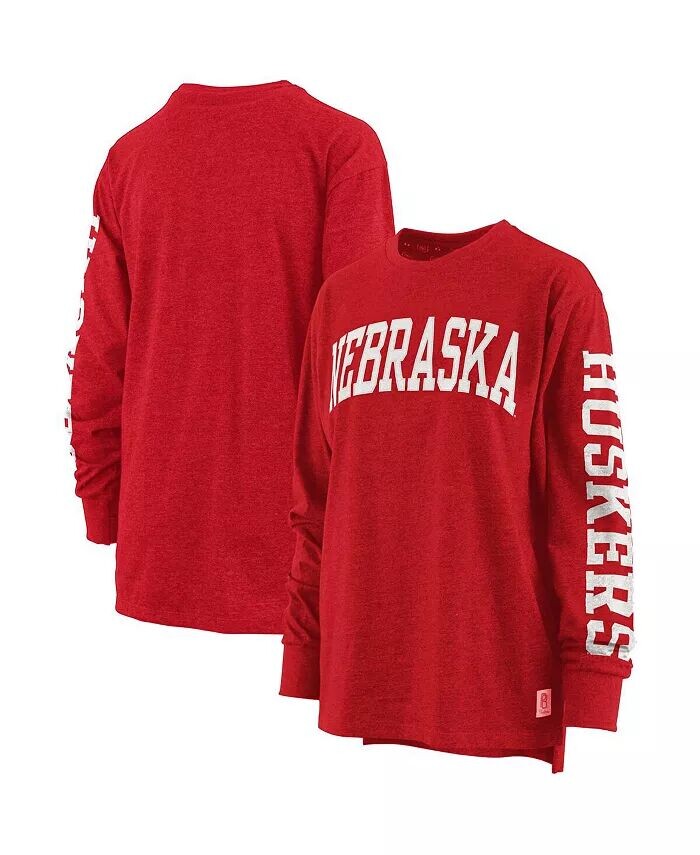 

Женская футболка с длинным рукавом Heathered Scarlet Nebraska Huskers Two-Hit Canyon Pressbox
