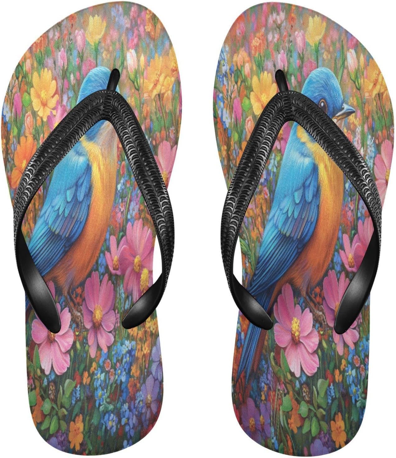 

Красочные шлепанцы, пляжные сандалии-вьетнамки, резиновые нескользящие летние тапочки для ходьбы, обувь для женщин и мужчин Sinestour, Flowers Bird Colorful