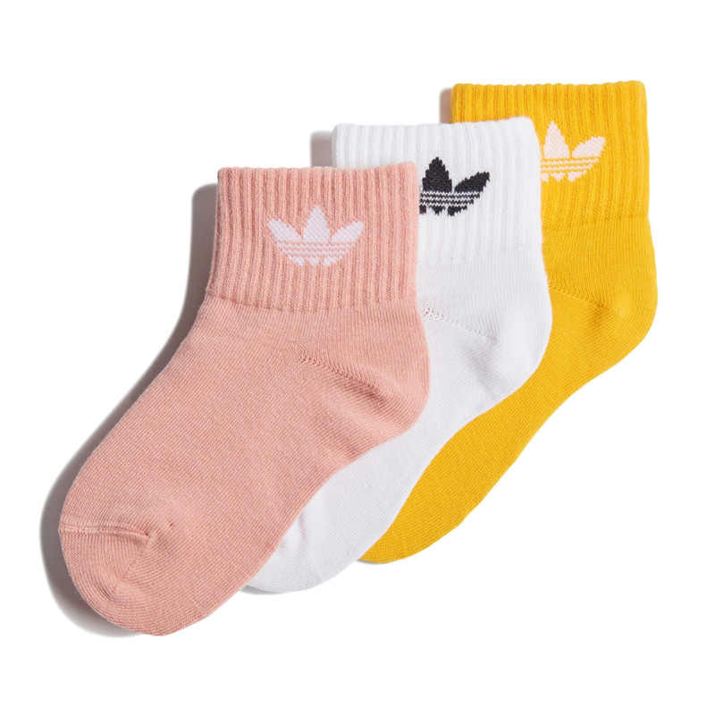 Носки 3 пары Детские Возраст 3-7 лет Adidas Originals, 3 пары (Розовый+Белый+Жёлтый) — фото 2
