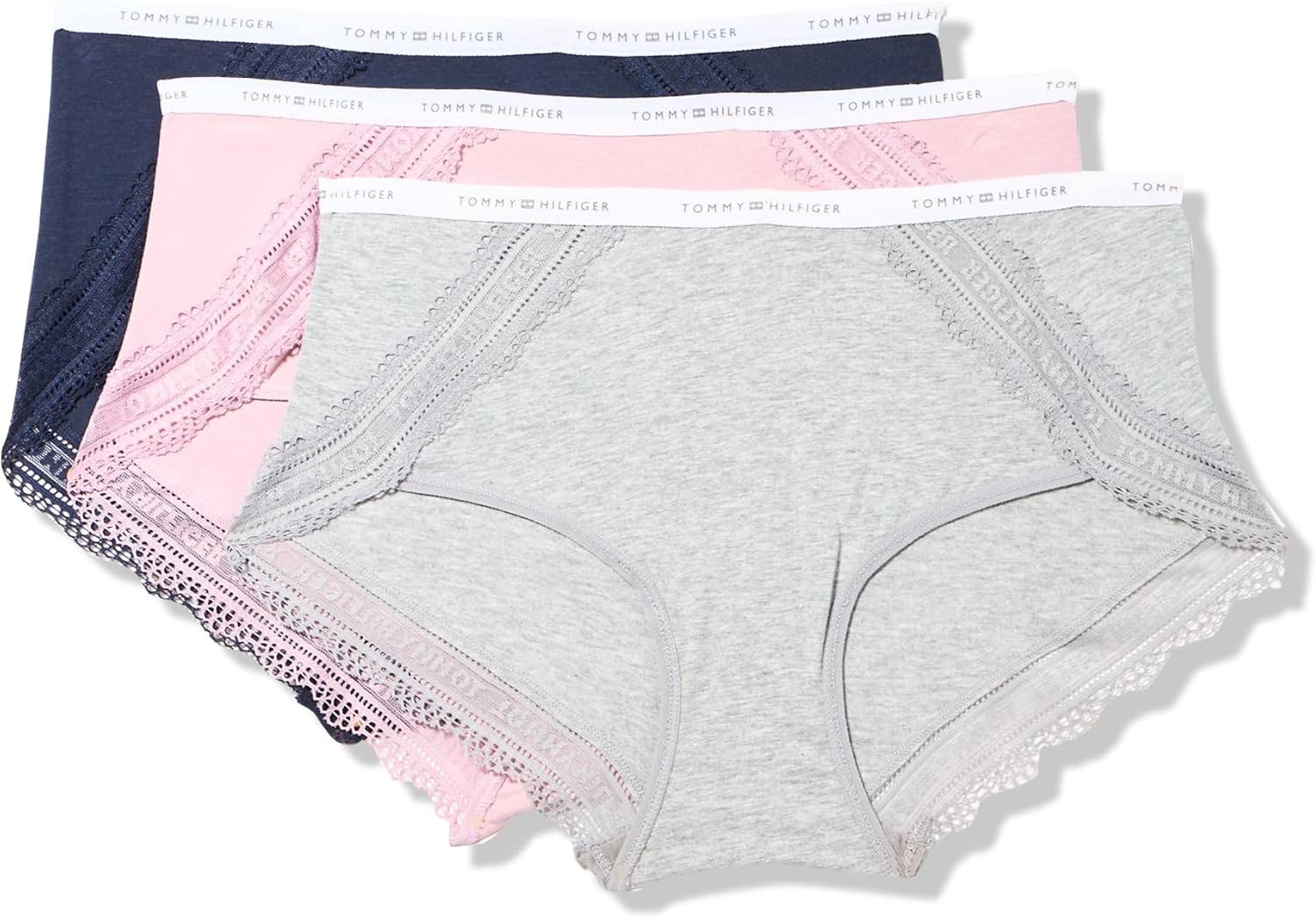 

Женское нижнее белье Tommy Hilfiger из хлопкового кружева, 3 пары, Dawn Pink/Heather Grey/Sky Captain