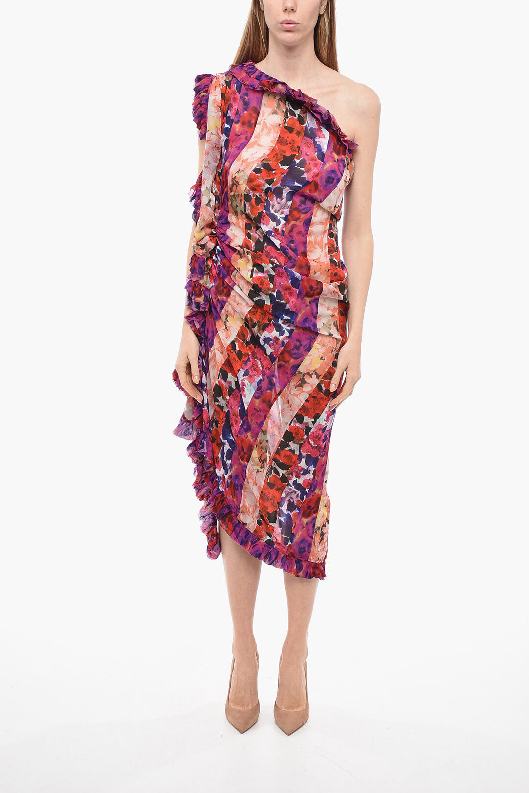 

Платье на одно плечо с цветочным узором Dries Van Noten DINAS PATCH, цвет floreal pattern
