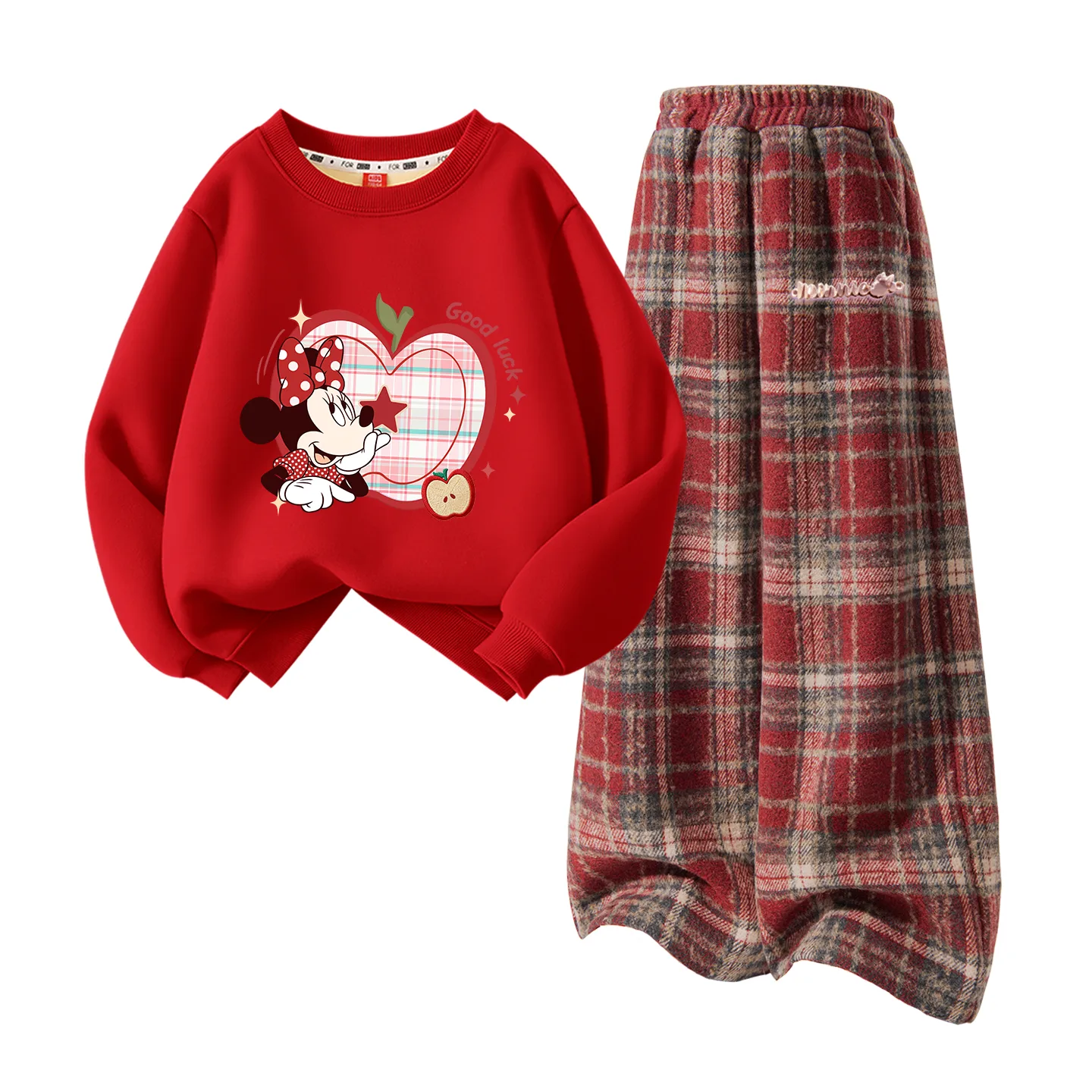 Детская повседневная спортивная толстовка Disney, [Thickened and Fleece-Lined]Dapple Pink+Dielong Metal Label K Red Plaid