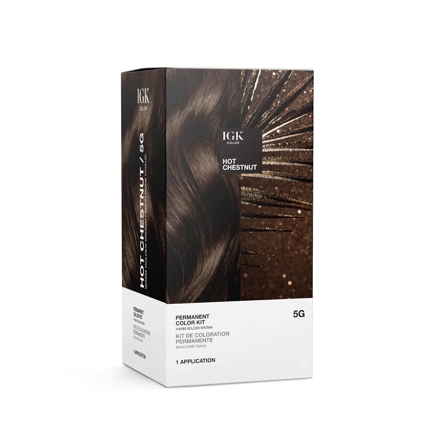 Набор для окрашивания волос IGK Permanent Hair Dye Color Kit | 5 г Hot Chestnut - Теплый золотисто-коричневый | 100% закрашивание седины + Укрепление + Придание блеска | Без аммиака 134.66 г (1 шт.), Warm Golden Brown