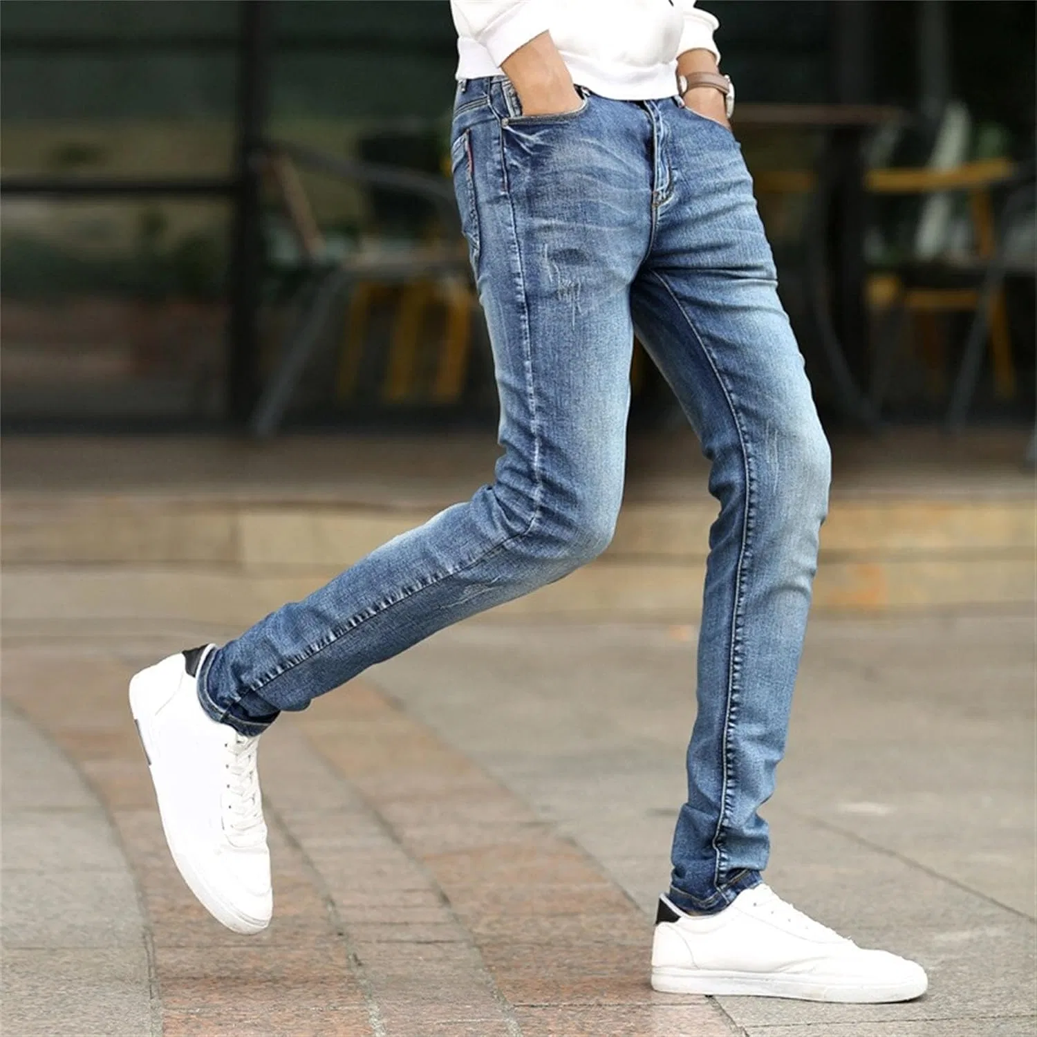 Джинсы скинни, легкие, Slim Fit, Wathet — фото 3