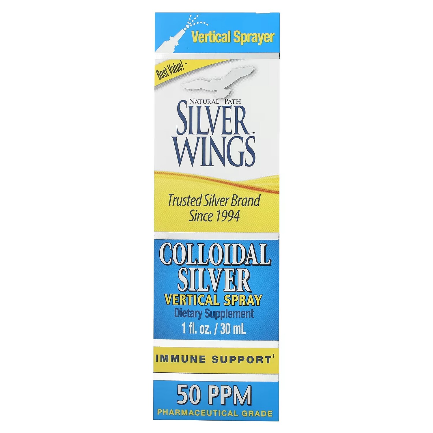

Добавка с коллоидным серебром Natural Path Silver Wings 50 частей на миллион, 30 мл (50 частей на миллион на 8 распылений)