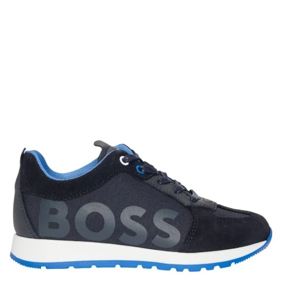Детские кроссовки Hugo Boss из смешанных материалов на шнуровке, темно-синий