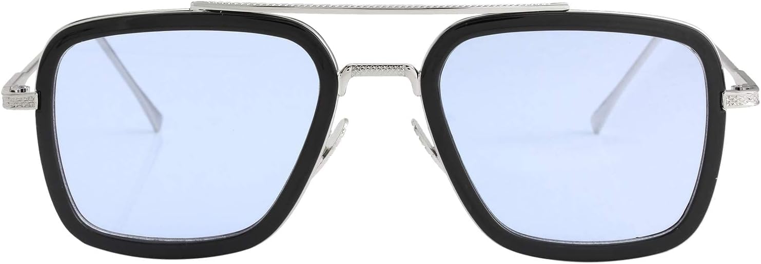 

Поляризованные солнцезащитные очки Тони Старка от Kursan для мужчин и женщин, винтажная квадратная металлическая оправа, очки Железного человека и Человека-паука, A1 Silver Frame Light Blue Lens - Spider Man