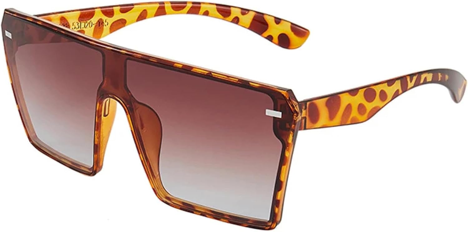 

Модные солнцезащитные очки в крупной оправе, цельные, с заклепками, для мужчин и женщин, стильные, роскошные, для путешествий и вождения, с защитой от УФ-излучения UV400 TKKTLLT, Leopard Tea