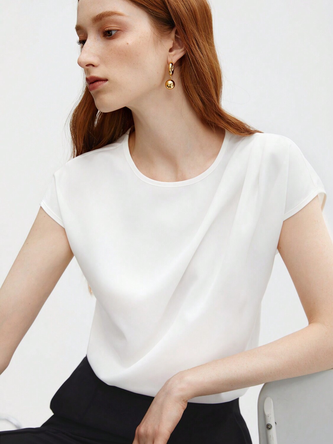 

SHEIN BIZwear женская блузка, круглый вырез, «летучая мышь», короткие рукава, белый цвет
