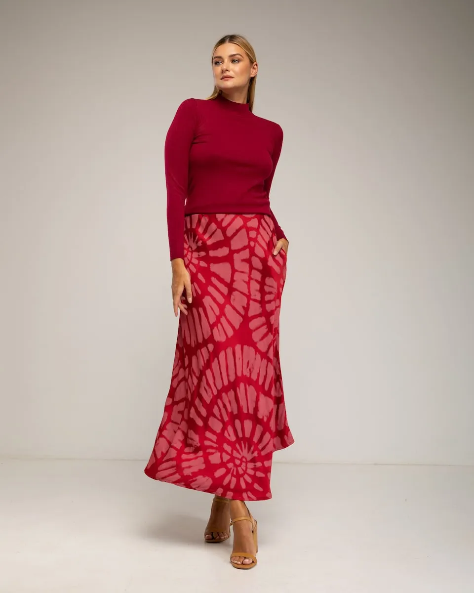 

Юбка миди из шелка с геометрическим принтом и карманами Tantra, красный