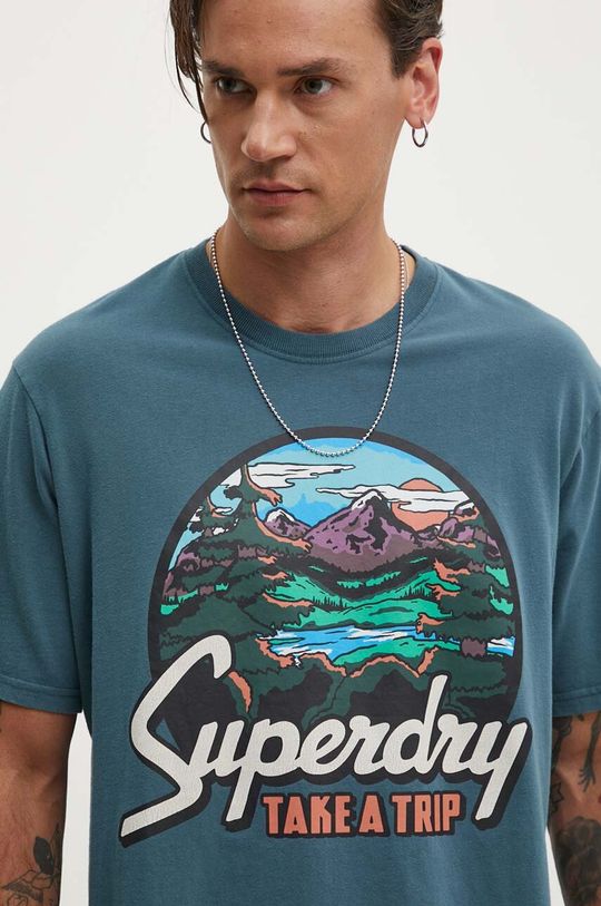 

Хлопковая футболка Superdry, бирюзовый