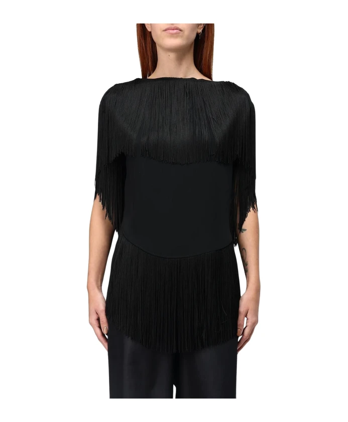 

Элегантное платье с бахромой и короткими рукавами. Mm6 Maison Margiela, черный