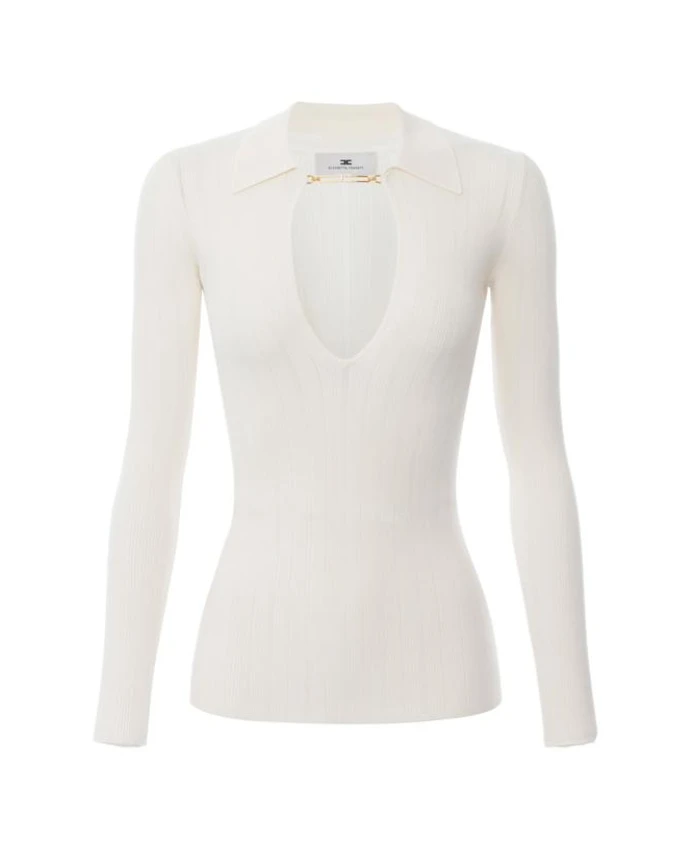 

Топ из ребристой трикотажной ткани с ажурными деталями. Elisabetta Franchi, белый