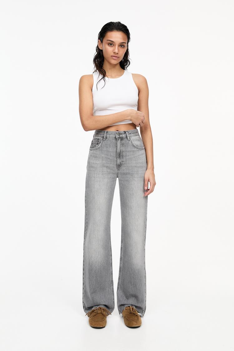 

Джинсы прямого кроя с высокой талией Pull And Bear, серый