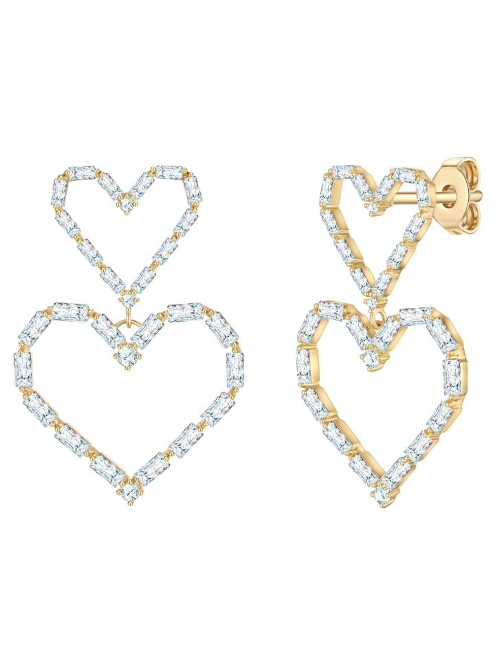 

Yokoamii Серьги в форме сердца из латуни с кубическим цирконием в оправе из желтого золота