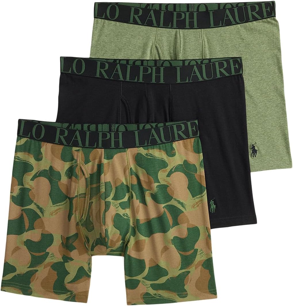 

Боксеры Polo Ralph Lauren Classic Fit Stretch Boxer Brief 3-Pack, цвет Polo Black/Eco Camo/Cargo Green Heather