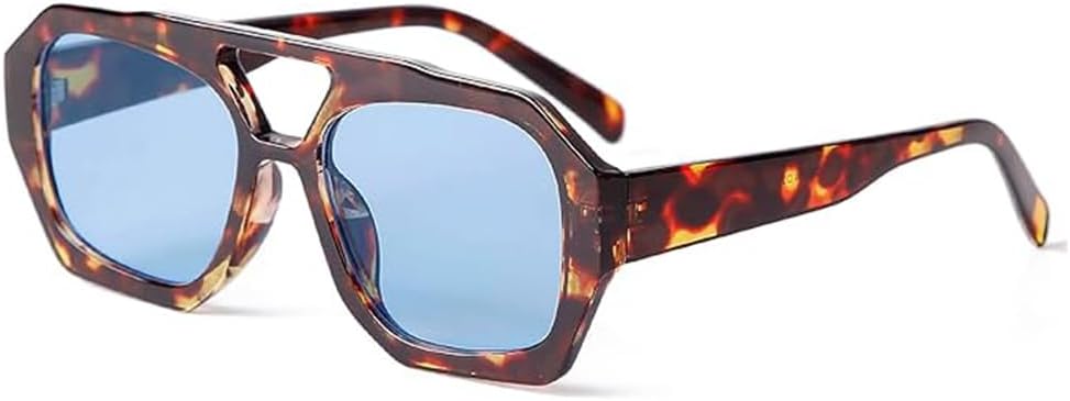 

Модные дизайнерские квадратные солнцезащитные очки-авиаторы 2025 года для женщин, винтажные, в стиле 70-х, с толстой двойной перемычкой Laurinny, Tortoise Shell/Blue Lens