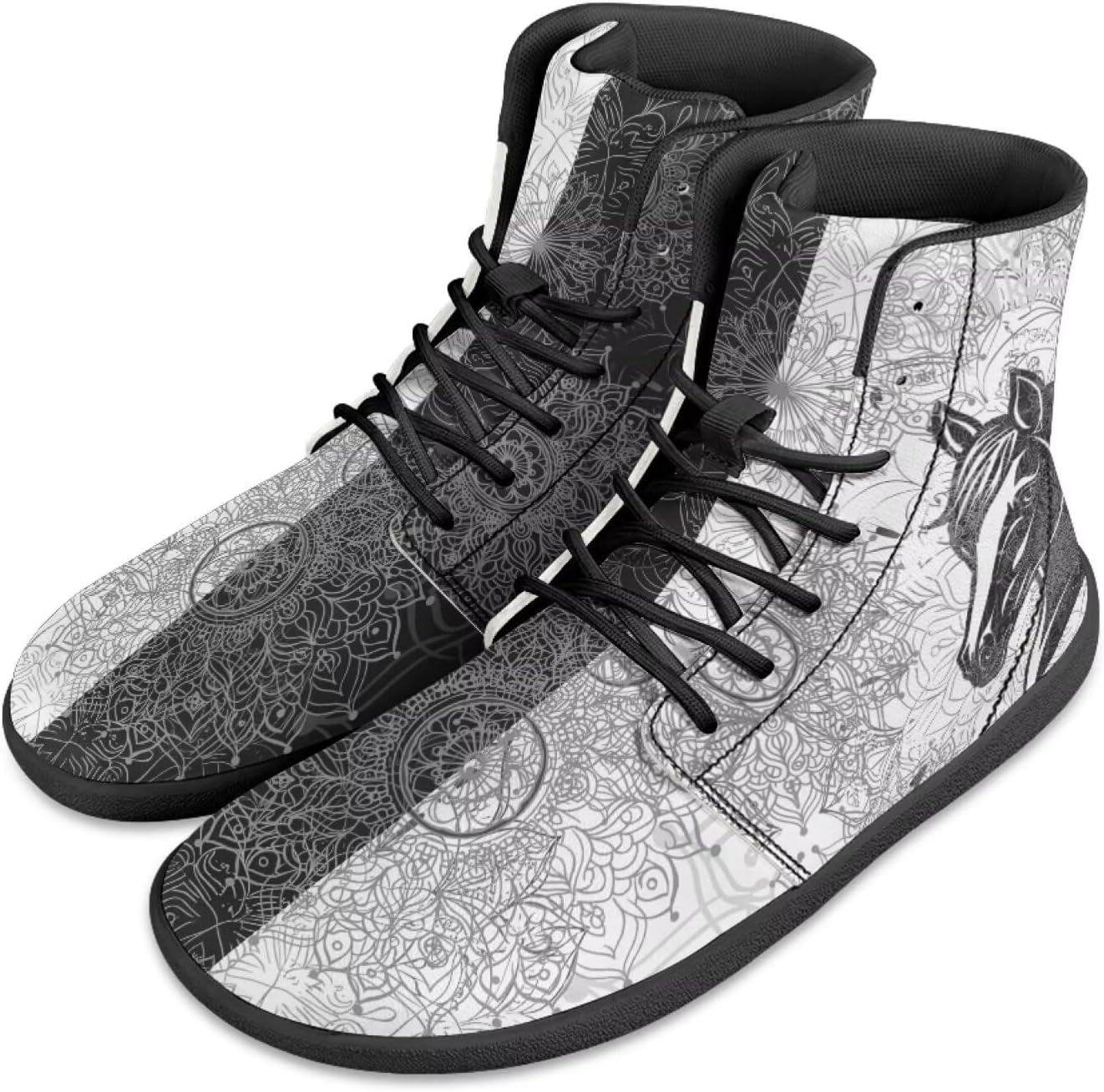 

Мужские кроссовки Barefoot Shoes с принтом Datura Animals: высокие, с широким носком, на шнуровке, с нескользящей подошвой, для тренировок и бега Xixirimido, Datura Horse