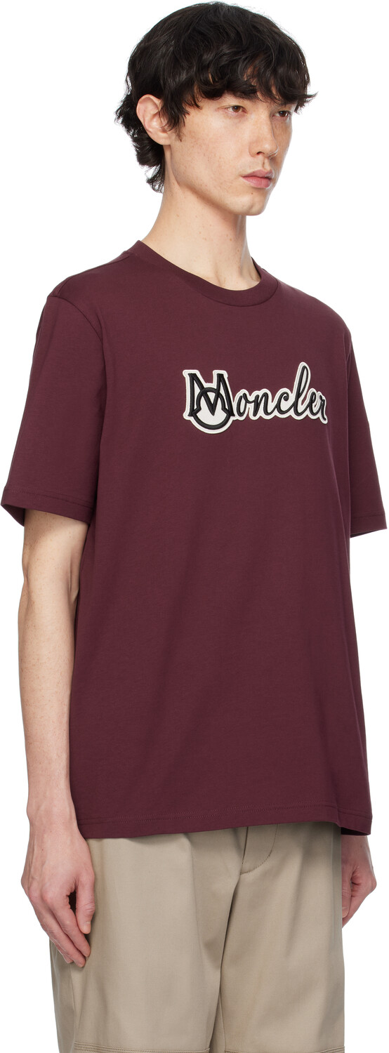 Футболка из хлопка с вышитым логотипом университета Moncler, Burgundy — фото 2