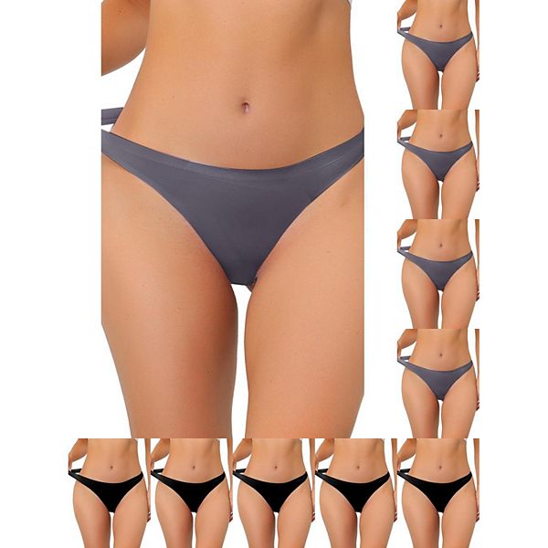 

10 пар женского нижнего белья без подкладки из сатина невидимые бикини комфортные стринги no-show Inspire Chic, Gray Black