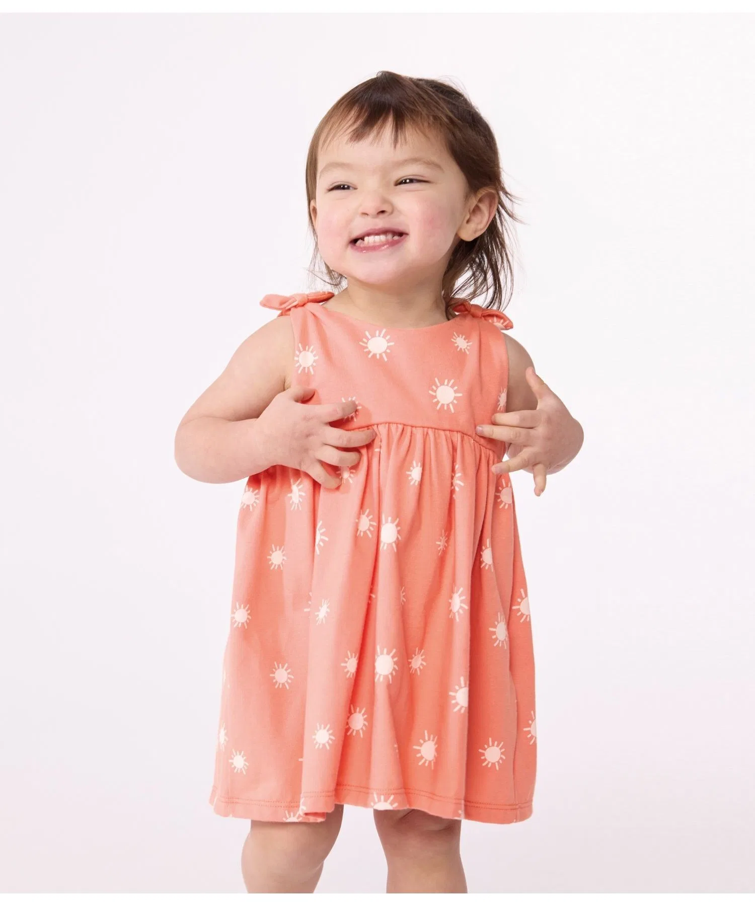 Детское хлопковое платье с принтом PETIT BATEAU оранжевое