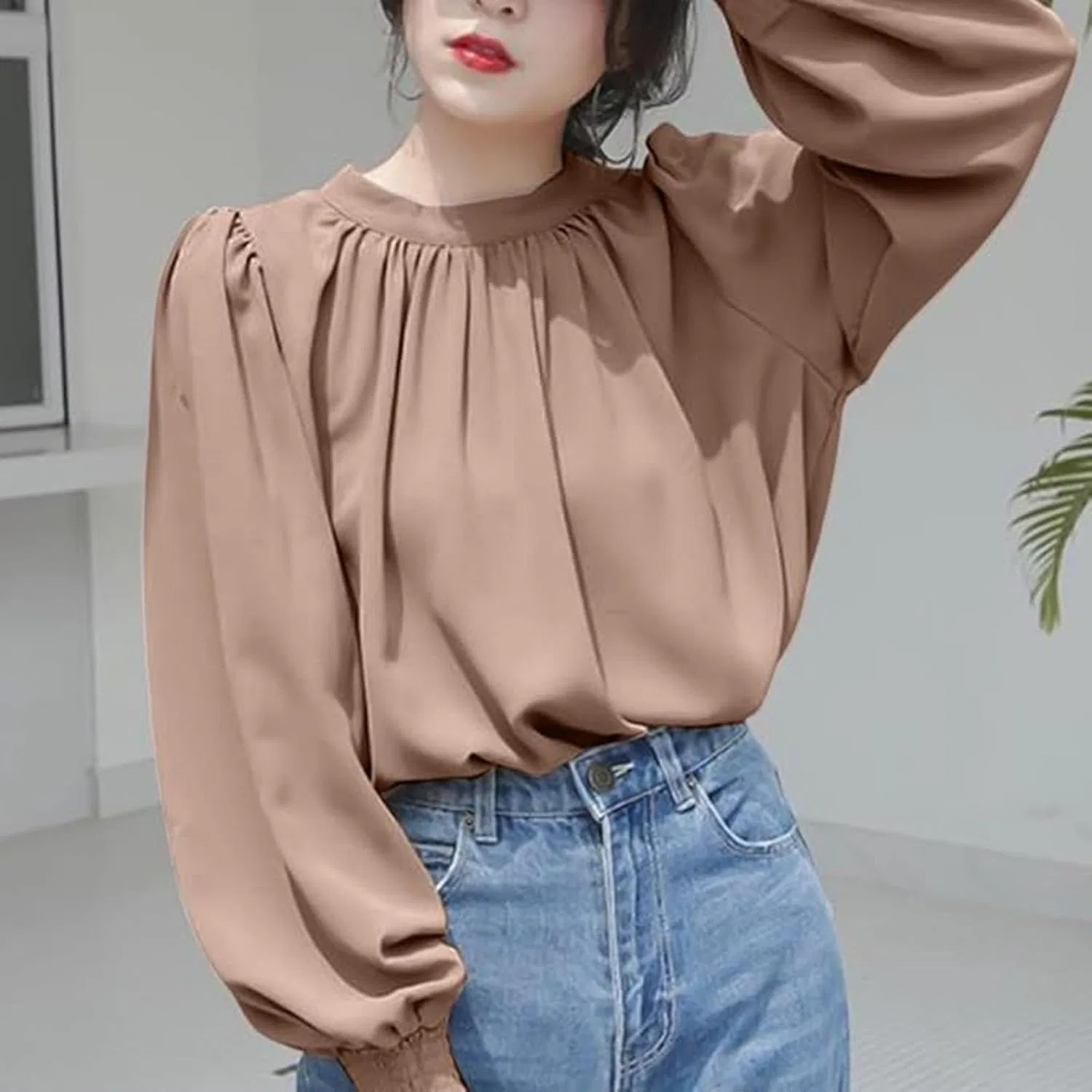 Футболка длинный рукав, свободный крой, T-Shirt, хаки — фото 3