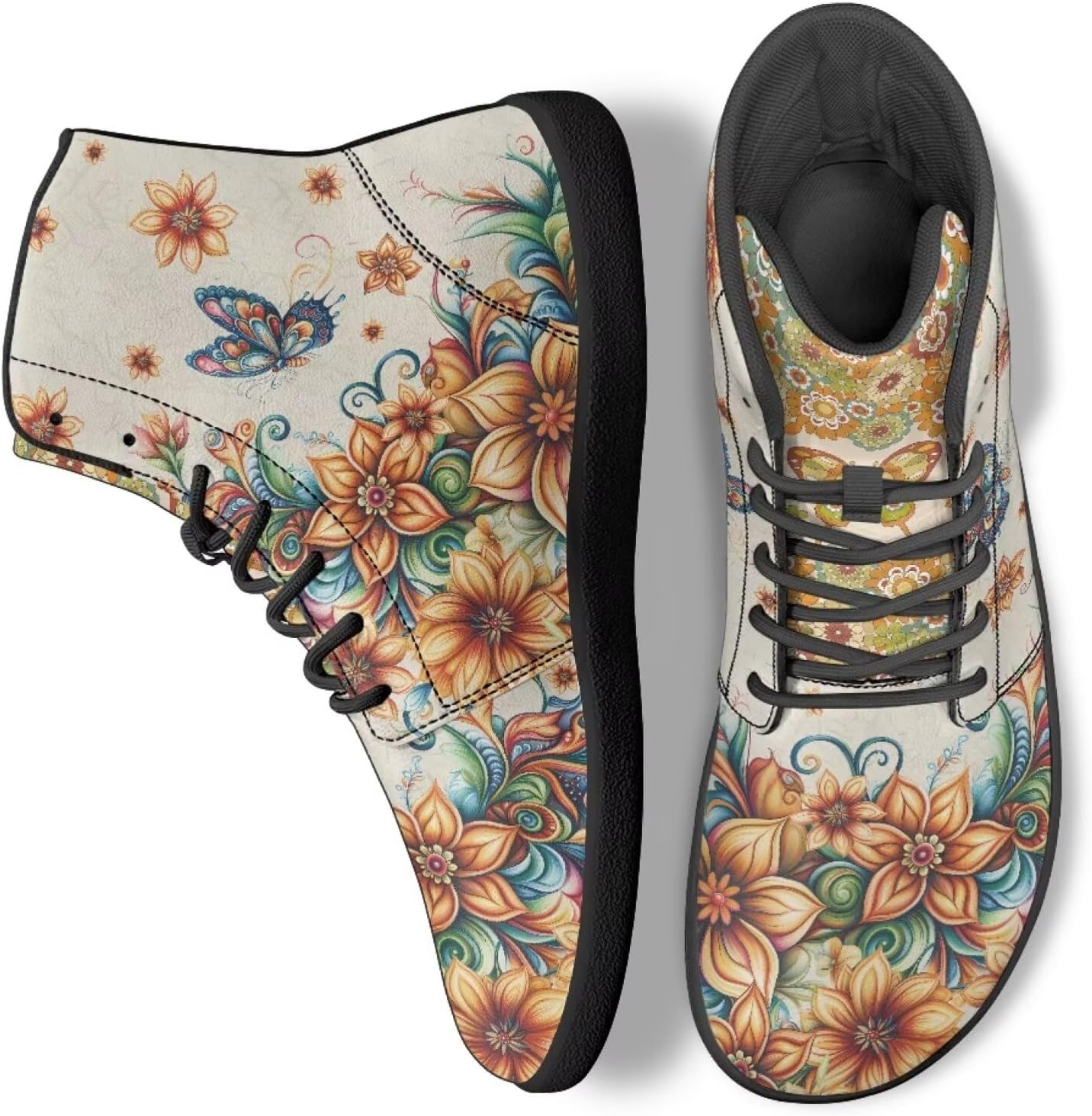 

Женские бохо кроссовки с мандалой и цветочным узором, дышащие, высокие, для ходьбы, офиса и путешествий Ecaestolph, золотой