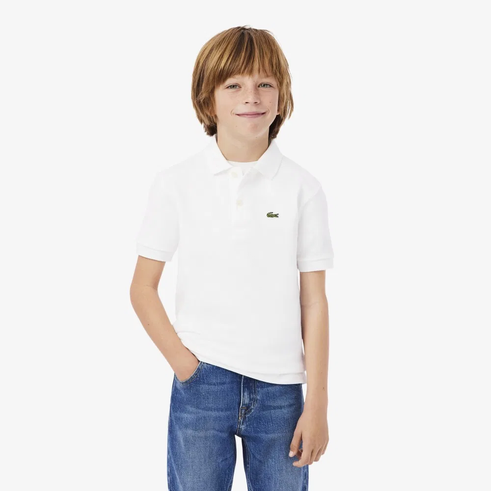 Детская чёрная базовая футболка-поло с коротким рукавом от Lacoste — фото 4